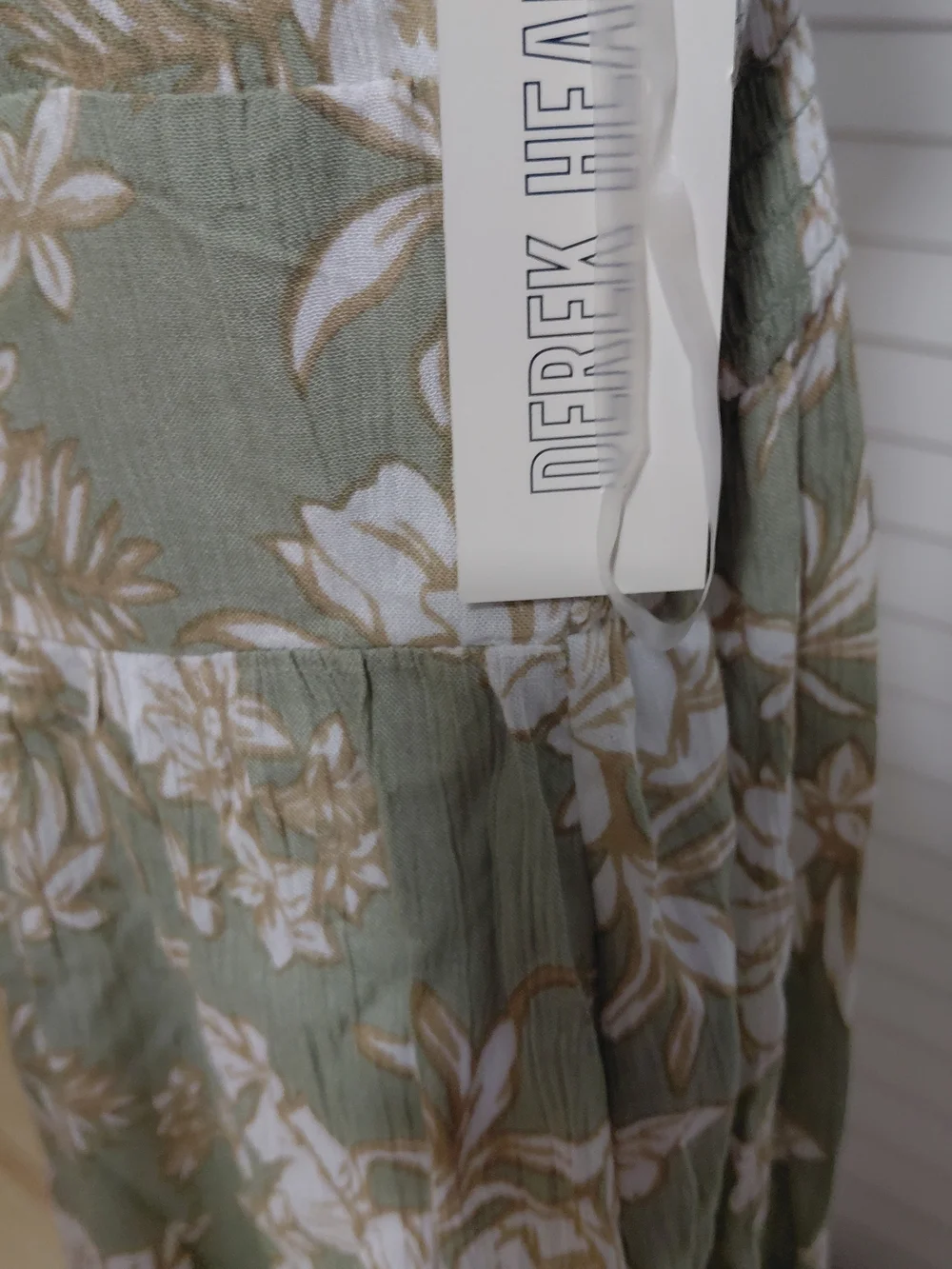 Sage Green Floral Maxi Dress Size Large Rayon Tropical Resort Summer Sundress - Picture 7 of 8